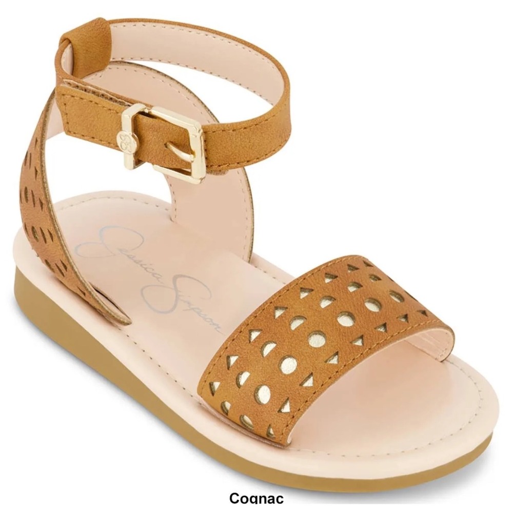 Jessica Simpson Girls Janey Perf Sandals Ankle Strap Cognac Brown Size 9
